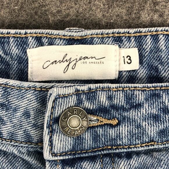 Carly Jean Womens Jeans 13 Blue Straight High Rise Baggy Button‎ Fly Distressed - Picture 3 of 14